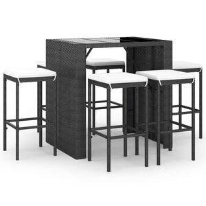 vidaXL Ensemble de bar de jardin 7 Pièces avec coussins noir poly rotin