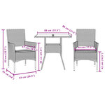 vidaXL Ensemble à manger de jardin avec coussins 3 Pièces rotin et verre