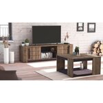 Meuble TV MONACO - 2 portes coulissantes + 3 étageres - bois oak et noir - 184.5 x 42.3 x 51.8 cm