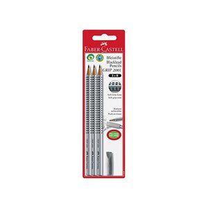 Blister 3 Crayons Grip 2001 B + 1 Gomme FABER-CASTELL