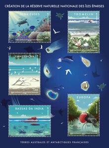 Bloc de 5 timbres TAAF - Création de la Réserve naturelle nationale des îles éparses
