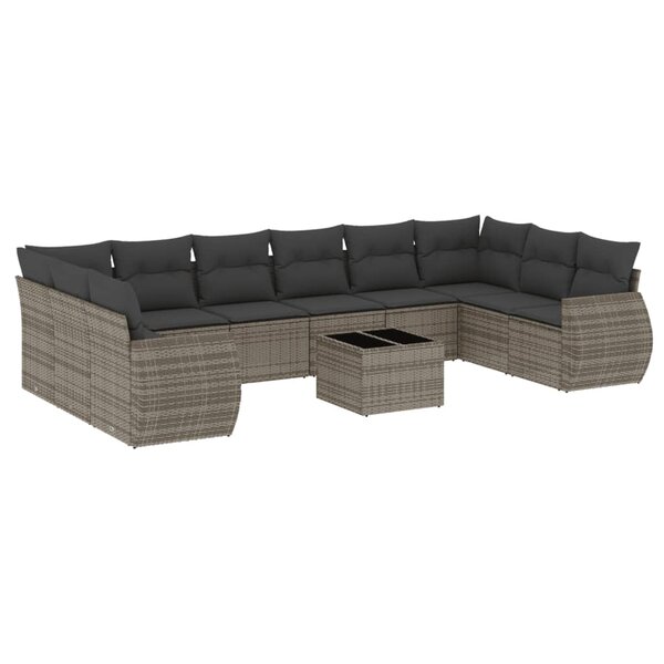 vidaXL Salon de jardin 11 Pièces avec coussins gris résine tressée