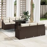 vidaXL Ensemble de canapé de jardin 7 pièces avec coussins Marron en Rattan Poly
