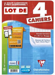 Lot de 4 Cahiers Piqués A4 96 pages 90g Séyès CLAIREFONTAINE