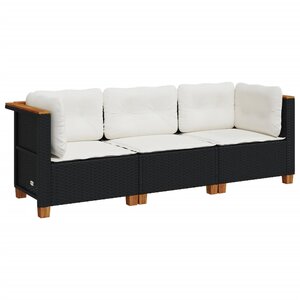 vidaXL Canapé de jardin avec coussins 3 places noir résine tressée