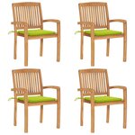 vidaXL Chaises de jardin empilables avec coussins lot de 4 Teck solide
