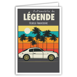 Carte Heureux Anniversaire avec Enveloppe - Mini Posters Format 17x11 5cm - Automobile de Légende Voiture de Course Sport Palmiers Soleil Rétro Vintage - Fabriquée en France
