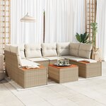 vidaXL Ensemble de canapé de jardin 7 pièces avec coussins Beige Poly Rattan Acacia