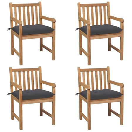 vidaXL Chaises de jardin 4 Pièces avec coussins anthracite Teck solide