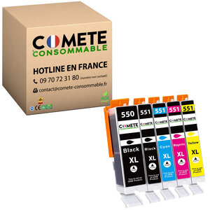 550XL 551XL - 5 cartouches compatibles pour Canon 550 XL 551 XL - COMETE