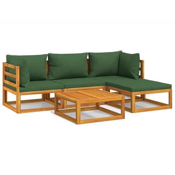vidaXL Salon de jardin 5 Pièces avec coussins vert bois massif
