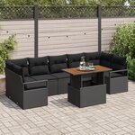 Ensemble de sofa de jardin de 8 pièces avec coussins en poly rattan noir acacia