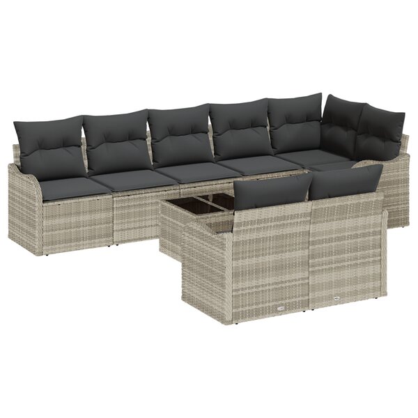 Ensemble de Canapé de Jardin de 9 Pièces avec Coussins Gris Poly Rattan