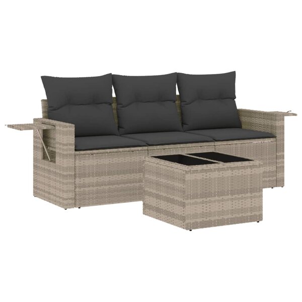 vidaXL Salon de jardin 4 Pièces avec coussins gris clair résine tressée