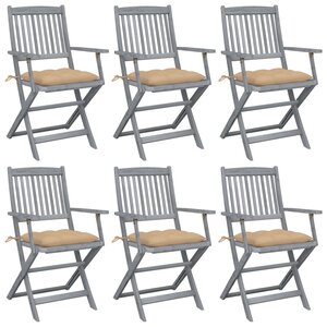 vidaXL Chaises pliables d'extérieur lot de 6 et coussins Bois d'acacia