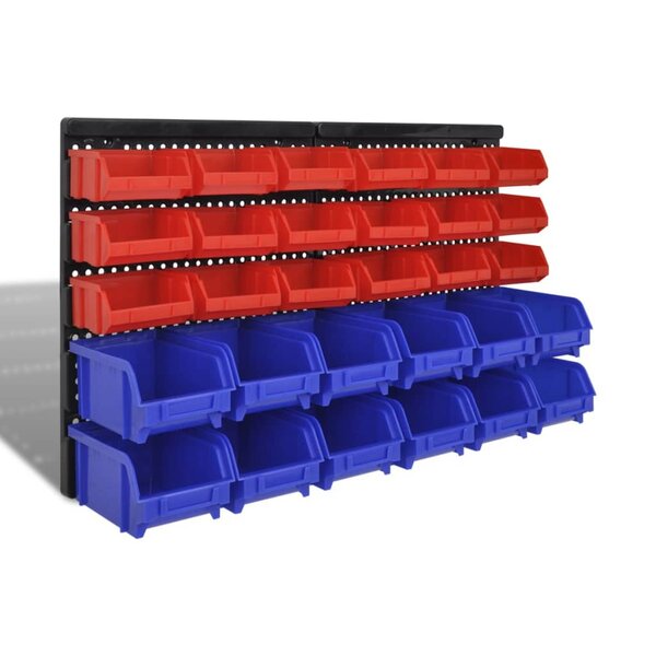 vidaXL Jeu de paniers muraux de stockage Plastique 30Pièces Bleu et rouge