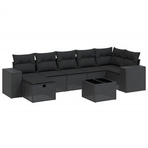 vidaXL Salon de jardin 8 Pièces avec coussins noir résine tressée