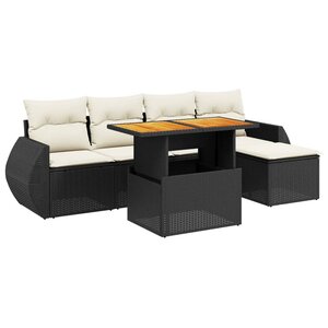 vidaXL Salon de jardin 6 Pièces avec coussins noir résine tressée