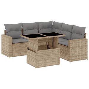 vidaXL Salon de jardin avec coussins 6 Pièces beige résine tressée