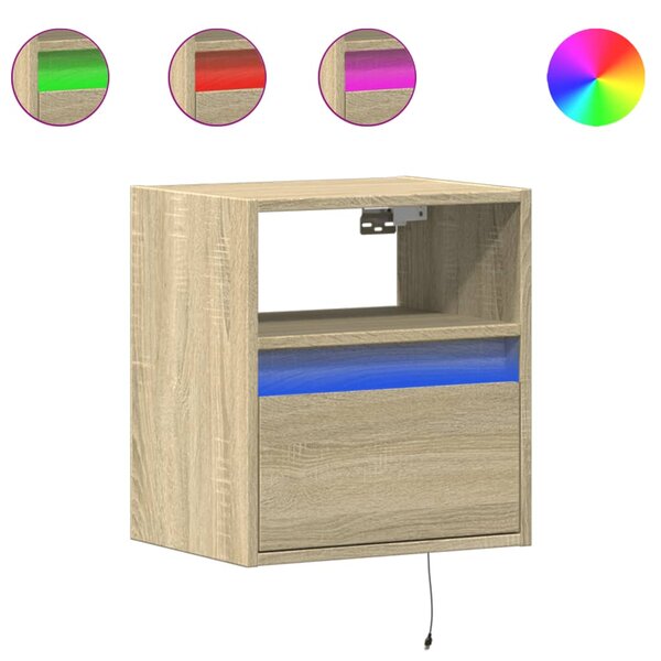 vidaXL Table de chevet murale avec lumières LED chêne sonoma