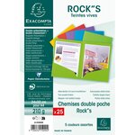 Paquet De 25 Chemises Double Poche Rock''s 210 - Double A4 Ou A3 - 24x32cm - Couleurs Assorties - X 10 - Exacompta