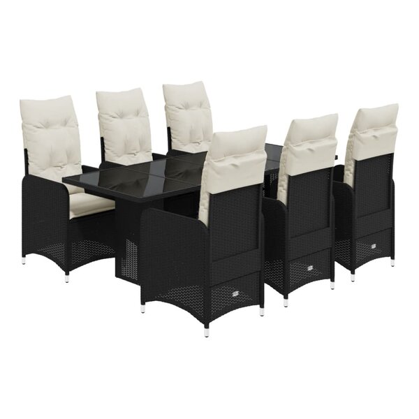 vidaXL Ensemble de bistro de jardin 7 Pièces coussins noir poly rotin