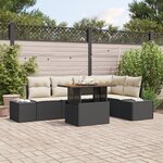 vidaXL Ensemble de salle à manger de jardin 6 pièces avec coussins en rotin poly noir acacia