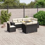 vidaXL Salon de jardin 9 Pièces avec coussins noir résine tressée