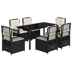 vidaXL Ensemble à manger de jardin coussins 7Pièces Noir Résine tressée
