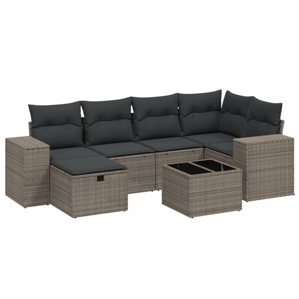 vidaXL Salon de jardin avec coussins 7 Pièces gris clair résine tressée