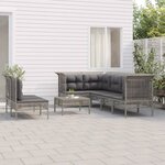 vidaXL Salon de jardin 8 Pièces avec coussins Gris Résine tressée