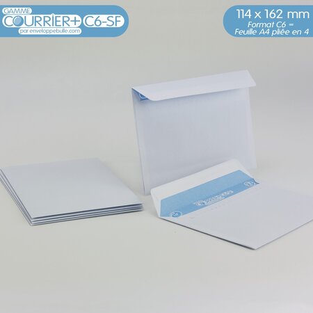 1000 Enveloppes papier C6 (114x162) Blanches Auto-adhésives