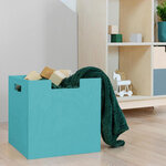 Boîte de rangement bois modèle 2 - poignées - Bleu turquoise - 33 x 33 x 37 cm