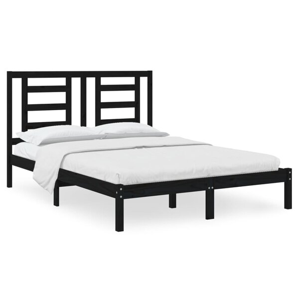 vidaXL Cadre de lit Noir Bois de pin massif 135x190 cm Double