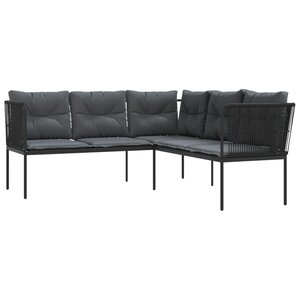 vidaXL Canapé de jardin avec coussins forme de L noir acier textilène