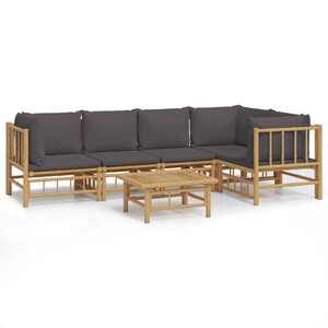 vidaXL Salon de jardin 6 Pièces avec coussins gris foncé bambou