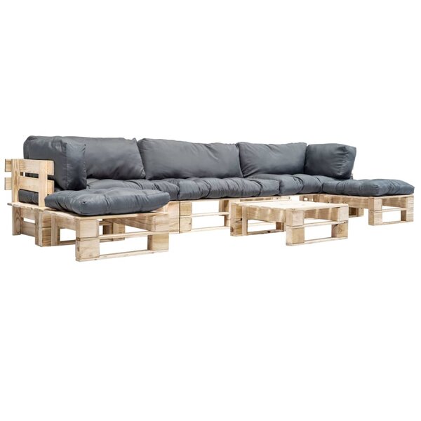 vidaXL Salon de jardin palette 6 Pièces avec coussins gris bois