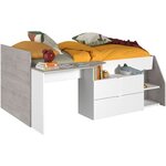 Lit combiné enfant contemporain décor gris loft et blanc - 90 x 190 ou 200 cm
