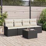 vidaXL Ensemble de Canapés de Jardin de 5 Pièces avec Coussins Noir Poly Rotin