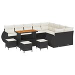vidaXL Ensemble Canapé de Jardin 13 Pièces avec Coussins Noir Rattan Poly Acacia
