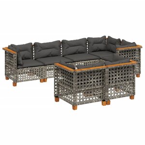 vidaXL Salon de jardin avec coussins 7 Pièces gris résine tressée