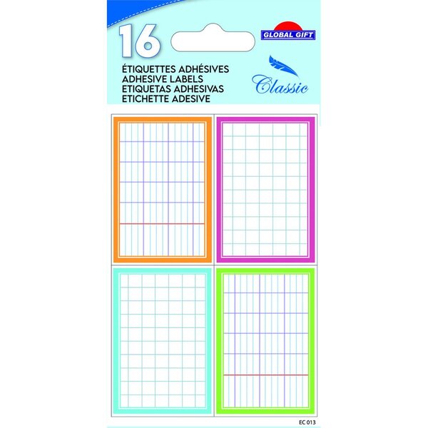 16 étiquettes adhésives scolaires - Rectangles effet cahier - couleurs pastel