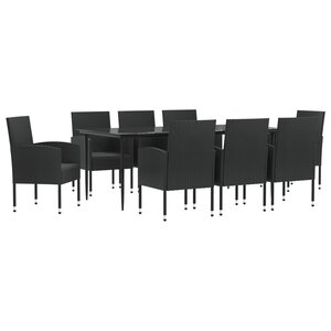 vidaXL Ensemble à manger de jardin 9 Pièces noir résine tressée et acier