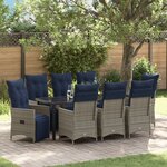 Ensemble de salle à manger de jardin vidaXL 9 pièces avec coussins en rattan synthétique gris