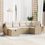 vidaXL Ensemble de Canapé de Jardin 6 Pièces avec Coussins Beiges en Rattan Poly