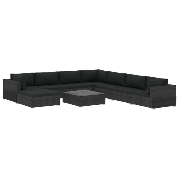 vidaXL Salon de jardin 9 Pièces avec coussins Résine tressée Noir