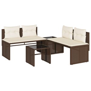 vidaXL Salon de jardin 4 Pièces avec coussins marron résine tressée