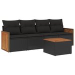 vidaXL Salon de jardin 5 Pièces avec coussins noir résine tressée