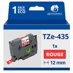 Ruban compatible Brother TZe435 - Texte blanc sur fond rouge - Largeur 12 mm x 8 mètres