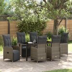 vidaXL Ensemble de Salle à Manger de Jardin de 7 Pièces avec Coussins en Gris Poly Rattan
